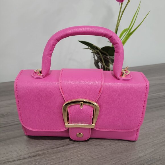 Trendy Pink Retro Style Buckle Small Handbag Purse w/Detachable Mini coin purse - Picture 6 of 9